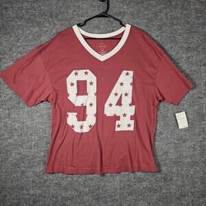 NWT Hi Res Nordstrom Womens‎ M Pink 94 Graphic Varsity V Neck Tee Shirt